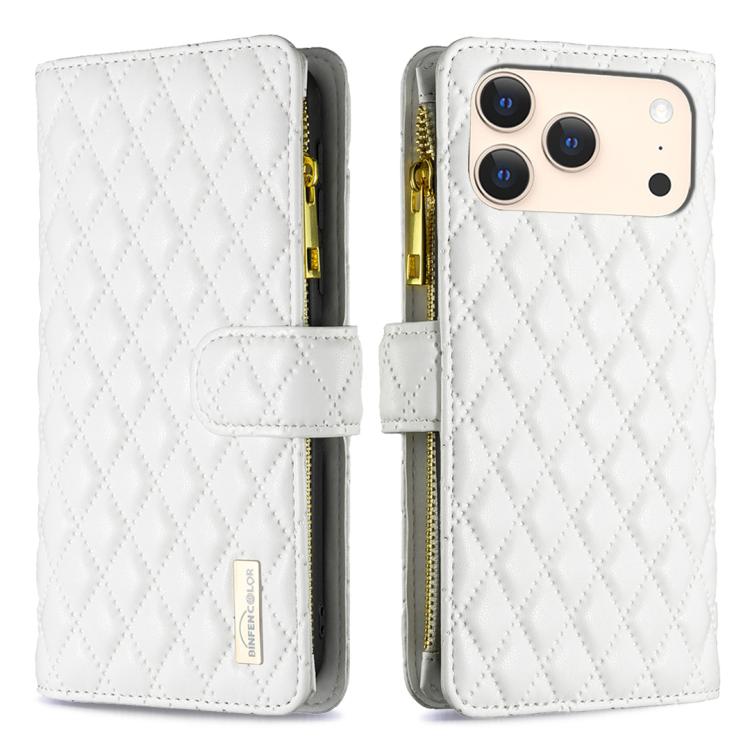 Diamond Lattice Zipper Wallet Leather Flip Phone Case, For iPhone 17 Pro Max, For iPhone 17 Pro, For iPhone 17, For iPhone Air, For iPhone 16 Pro Max, For iPhone 16 Pro, For iPhone 16 Plus, For iPhone 16