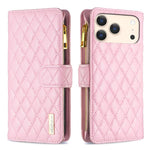 Diamond Lattice Zipper Wallet Leather Flip Phone Case, For iPhone 17 Pro Max, For iPhone 17 Pro, For iPhone 17, For iPhone Air, For iPhone 16 Pro Max, For iPhone 16 Pro, For iPhone 16 Plus, For iPhone 16