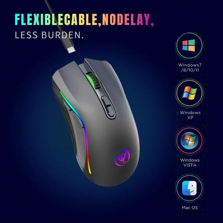 HXSJ T69 4800DPI RGB 2.4GHz Wireless Mouse, T69