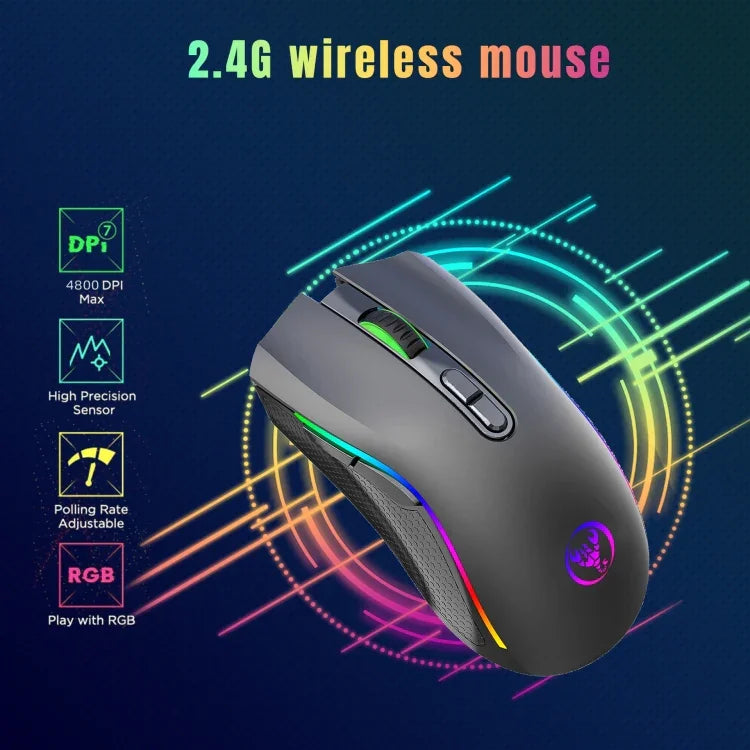 HXSJ T69 4800DPI RGB 2.4GHz Wireless Mouse, T69