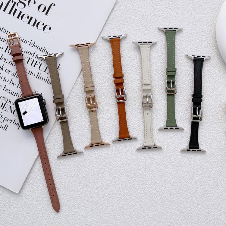 T-shaped Slim Genuine Leather Watch Band, For Apple Watch Series 7 41mm, For Apple Watch Series 7 45mm, For Apple Watch SE 40mm, For Apple Watch SE 44mm, For Apple Watch Series 6 40mm, For Apple Watch Series 6 44mm