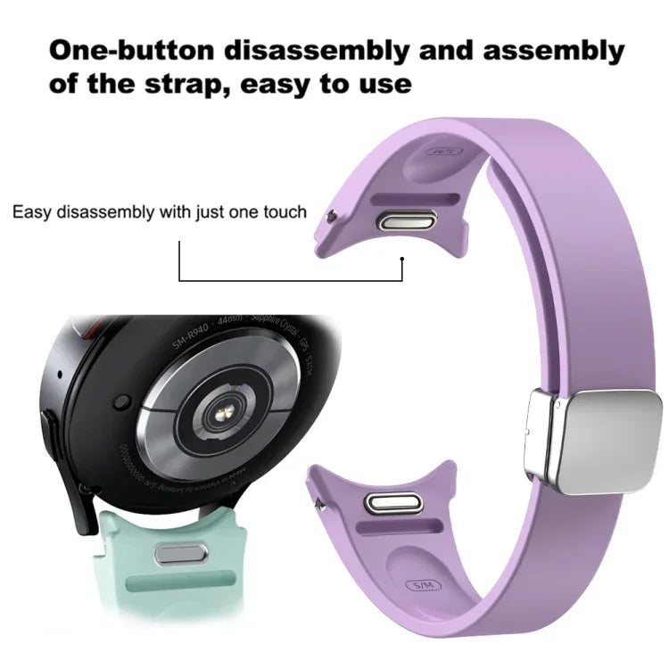 Magnetic Folding Black Buckle Silicone Watch Band, For Samsung Galaxy Watch 6