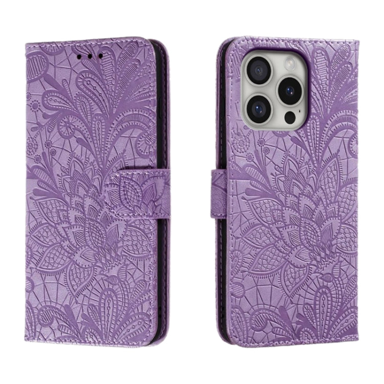 Lace Flower Embossing Flip Leather Phone Case, For iPhone 17e / 16e, For iPhone 17 Pro Max, For iPhone 17 Pro, For iPhone 17, For iPhone Air, For iPhone 16 Pro Max, For iPhone 16 Pro, For iPhone 16 Plus