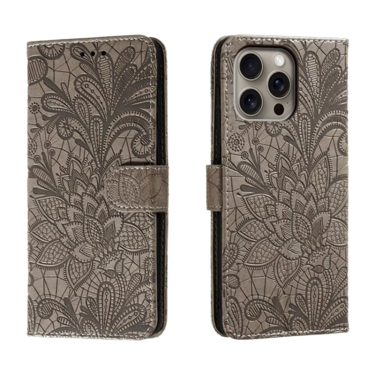 Lace Flower Embossing Flip Leather Phone Case, For iPhone 17e / 16e, For iPhone 17 Pro Max, For iPhone 17 Pro, For iPhone 17, For iPhone Air, For iPhone 16 Pro Max, For iPhone 16 Pro, For iPhone 16 Plus