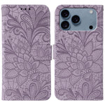 Lace Flower Embossing Flip Leather Phone Case, For iPhone 17e / 16e, For iPhone 17 Pro Max, For iPhone 17 Pro, For iPhone 17, For iPhone Air, For iPhone 16 Pro Max, For iPhone 16 Pro, For iPhone 16 Plus