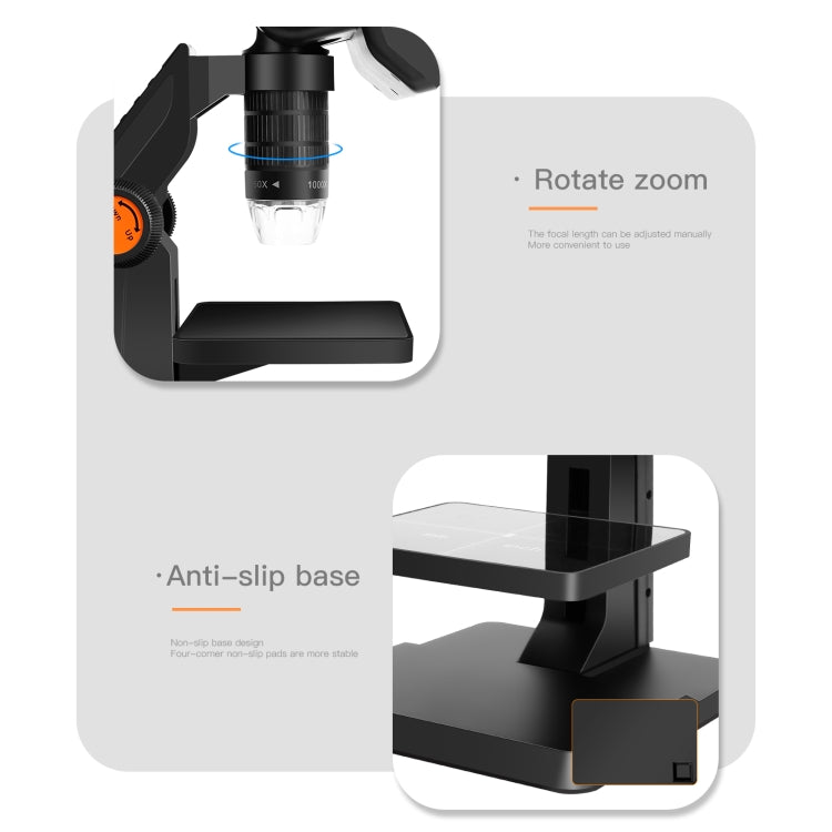 P110 50X-1000X Desktop Electronic Digital Microscope with 4.3 inch Screen, P110