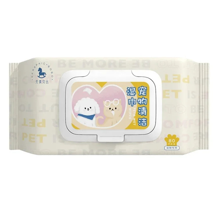 ペット用ウェットティッシュ 猫犬用体清掃用、80枚 x 1