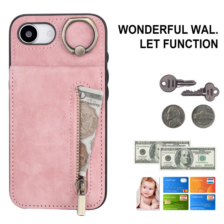 Retro Ring and Zipper RFID Card Slot Phone Case, For iPhone 17e / 16e, For iPhone 17 Pro Max, For iPhone 17 Pro, For iPhone 17, For iPhone Air, For iPhone 16 Pro Max