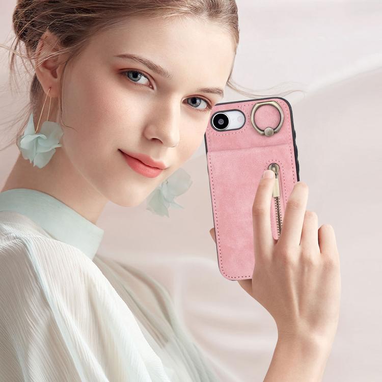 Retro Ring and Zipper RFID Card Slot Phone Case, For iPhone 17e / 16e, For iPhone 17 Pro Max, For iPhone 17 Pro, For iPhone 17, For iPhone Air, For iPhone 16 Pro Max