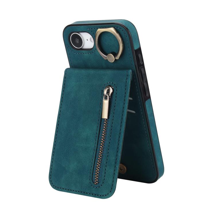 Retro Ring and Zipper RFID Card Slot Phone Case, For iPhone 17e / 16e, For iPhone 17 Pro Max, For iPhone 17 Pro, For iPhone 17, For iPhone Air, For iPhone 16 Pro Max