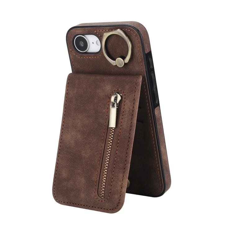 Retro Ring and Zipper RFID Card Slot Phone Case, For iPhone 17e / 16e, For iPhone 17 Pro Max, For iPhone 17 Pro, For iPhone 17, For iPhone Air, For iPhone 16 Pro Max