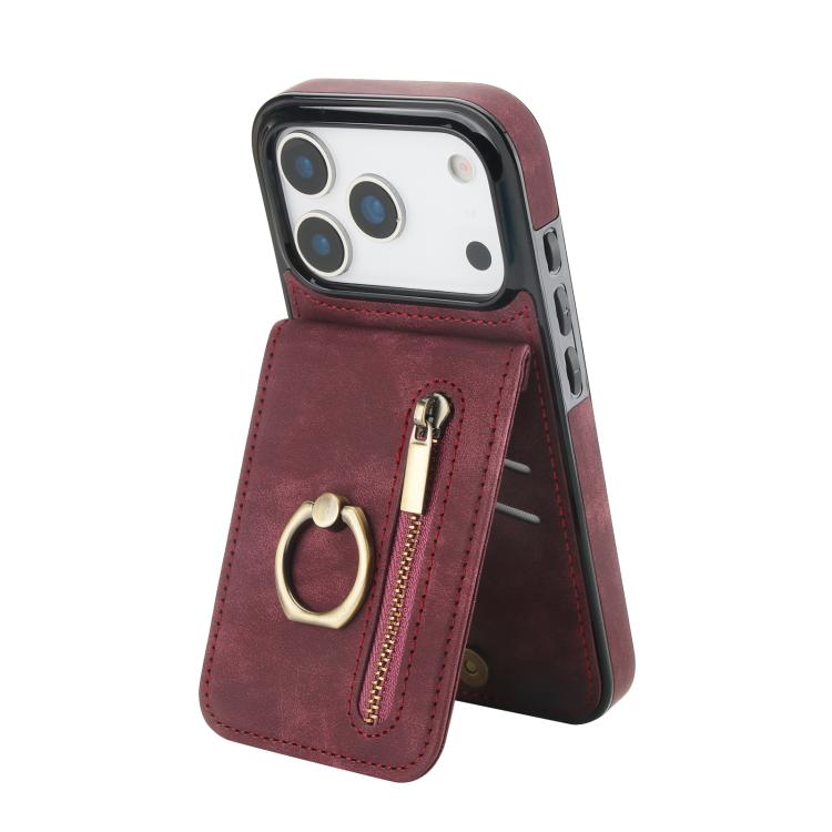 Retro Ring and Zipper RFID Card Slot Phone Case, For iPhone 17e / 16e, For iPhone 17 Pro Max, For iPhone 17 Pro, For iPhone 17, For iPhone Air, For iPhone 16 Pro Max