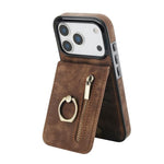 Retro Ring and Zipper RFID Card Slot Phone Case, For iPhone 17e / 16e, For iPhone 17 Pro Max, For iPhone 17 Pro, For iPhone 17, For iPhone Air, For iPhone 16 Pro Max
