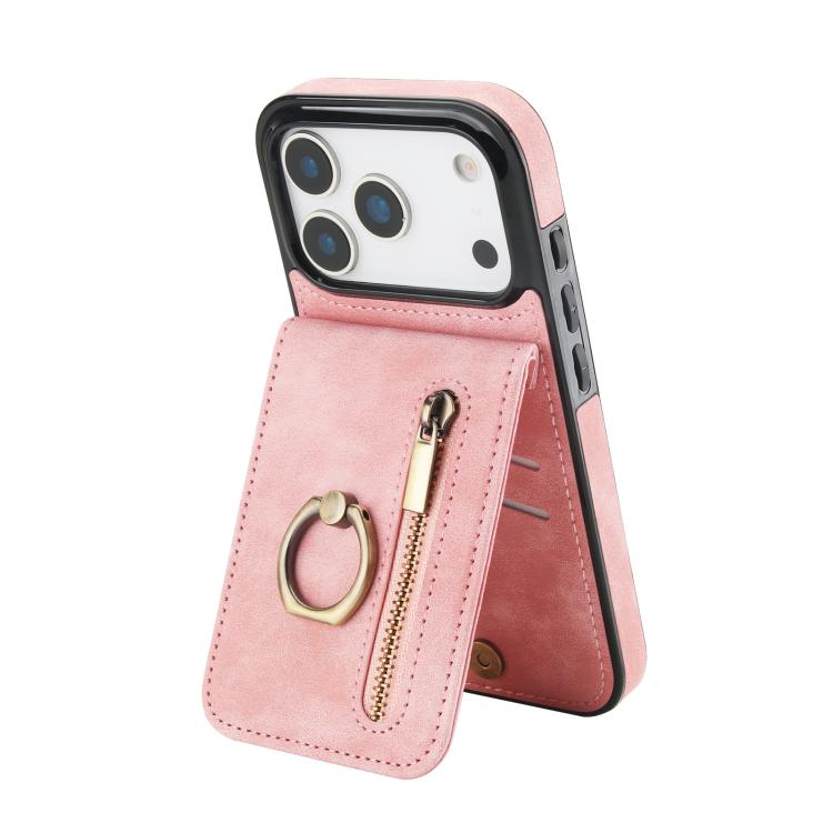Retro Ring and Zipper RFID Card Slot Phone Case, For iPhone 18 Pro / 17 Pro, For iPhone 18 Pro Max / 17 Pro Max, For iPhone 17e / 16e, For iPhone 17, For iPhone Air, For iPhone 16 Pro Max