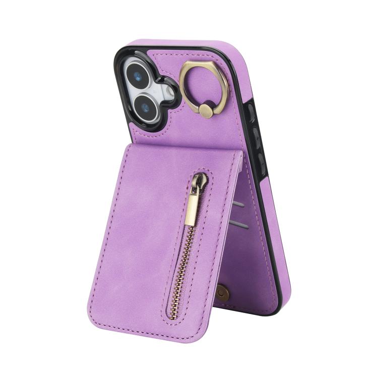 Retro Ring and Zipper RFID Card Slot Phone Case, For iPhone 17e / 16e, For iPhone 17 Pro Max, For iPhone 17 Pro, For iPhone 17, For iPhone Air, For iPhone 16 Pro Max