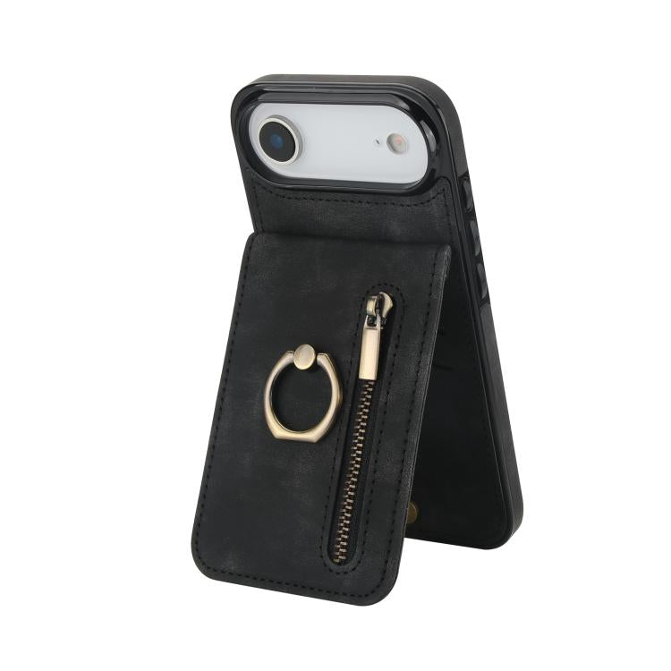 Retro Ring and Zipper RFID Card Slot Phone Case, For iPhone 17e / 16e, For iPhone 17 Pro Max, For iPhone 17 Pro, For iPhone 17, For iPhone Air, For iPhone 16 Pro Max