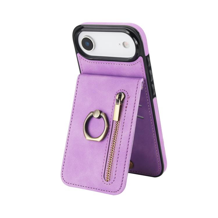 Retro Ring and Zipper RFID Card Slot Phone Case, For iPhone 17e / 16e, For iPhone 17 Pro Max, For iPhone 17 Pro, For iPhone 17, For iPhone Air, For iPhone 16 Pro Max