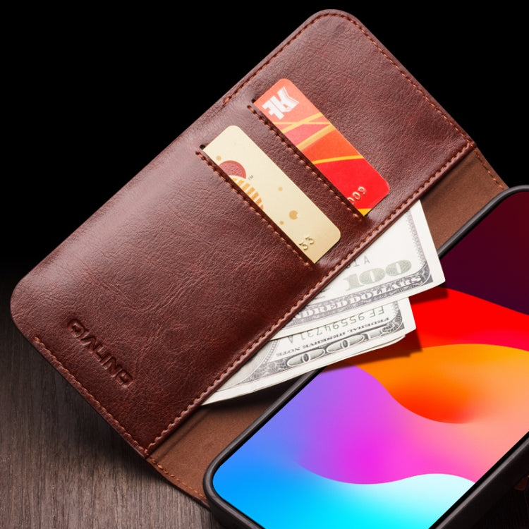 QIALINO Classic 103 Buckle Genuine Leather Phone Case, For iPhone 17e / 16e, For iPhone 17 Pro Max, For iPhone 17 Pro, For iPhone 17, For iPhone Air, For iPhone 15 Pro Max, For iPhone 15 Plus