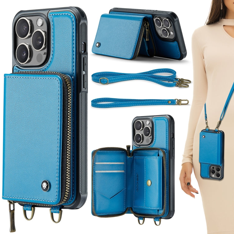 JEEHOOD C22 Series Zipper Wallet Leather Phone Case with Dual Lanyard, For iPhone 17 Pro Max, For iPhone 17 Pro, For iPhone Air, For iPhone 16 Pro Max, For iPhone 16 Pro, For iPhone 16 Plus, For iPhone 16, For iPhone 15 Pro Max