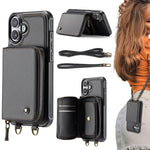 JEEHOOD C22 Series Zipper Wallet Leather Phone Case with Dual Lanyard, For iPhone 17 Pro Max, For iPhone 17 Pro, For iPhone Air, For iPhone 16 Pro Max, For iPhone 16 Pro, For iPhone 16 Plus, For iPhone 16, For iPhone 15 Pro Max