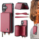 JEEHOOD C22 Series Zipper Wallet Leather Phone Case with Dual Lanyard, For iPhone 17 Pro Max, For iPhone 17 Pro, For iPhone Air, For iPhone 16 Pro Max, For iPhone 16 Pro, For iPhone 16 Plus, For iPhone 16, For iPhone 15 Pro Max