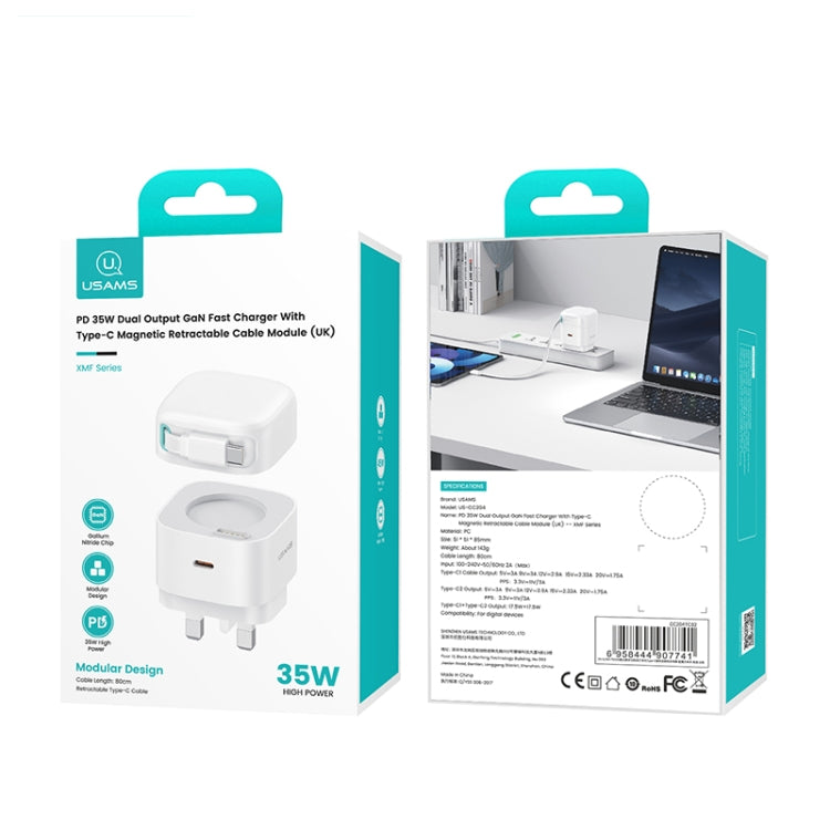 USAMS US-CC204 SMF Series PD35W Dual Type-C Port GaN Fast Charger, UK Plug
