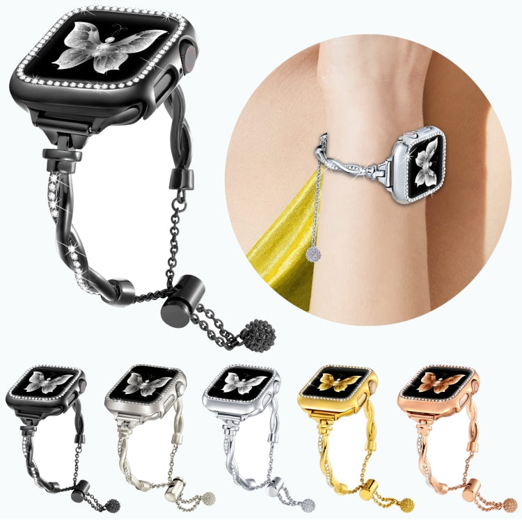 Twist Bracelet Diamond Metal Watch Band, For Apple Watch SE 2022 44mm, For Apple Watch Series 7 41mm, For Apple Watch Series 7 45mm, For Apple Watch SE 40mm, For Apple Watch SE 44mm, For Apple Watch 6 40mm, For Apple Watch Series 6 44mm                ...