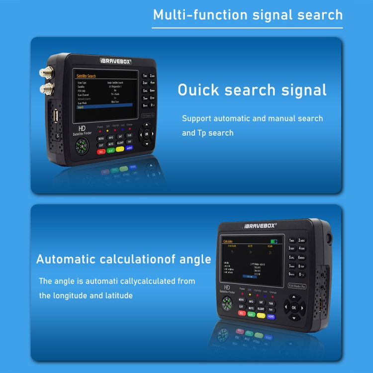 iBRAVEBOX V10 Finder Pro 4.3 inch Display Digital Satellite Meter Signal Finder, Support DVB-S/S2/S2X/T/T2/C, EU Plug, US Plug, UK Plug, AU Plug