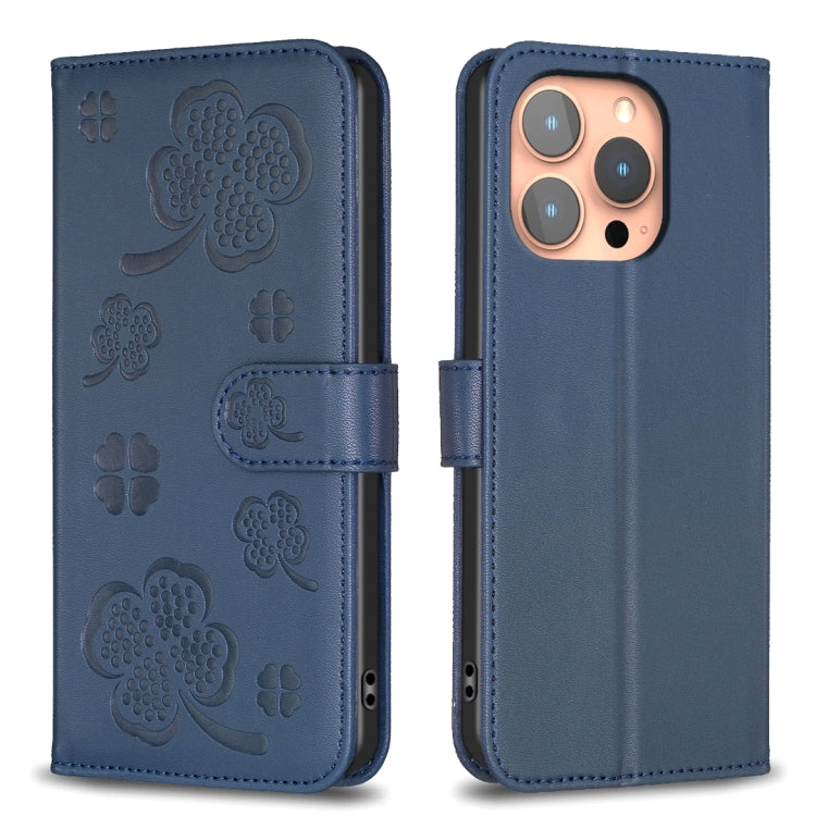 Four-leaf Embossed Leather Phone Case, For iPhone 18 Pro/17 Pro, For iPhone 18 Pro Max/17 Pro Max, For iPhone 17, For iPhone 17 Air, For iPhone 16 Pro Max, For iPhone 16 Pro, For iPhone 16 Plus, For iPhone 16