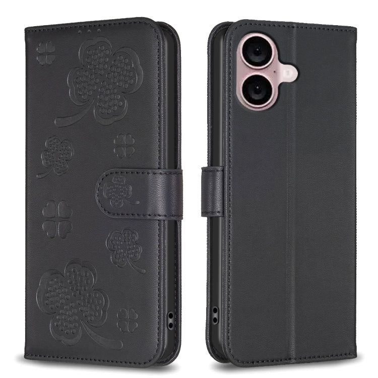 Four-leaf Embossed Leather Phone Case, For iPhone 18 Pro/17 Pro, For iPhone 18 Pro Max/17 Pro Max, For iPhone 17, For iPhone 17 Air, For iPhone 16 Pro Max, For iPhone 16 Pro, For iPhone 16 Plus, For iPhone 16