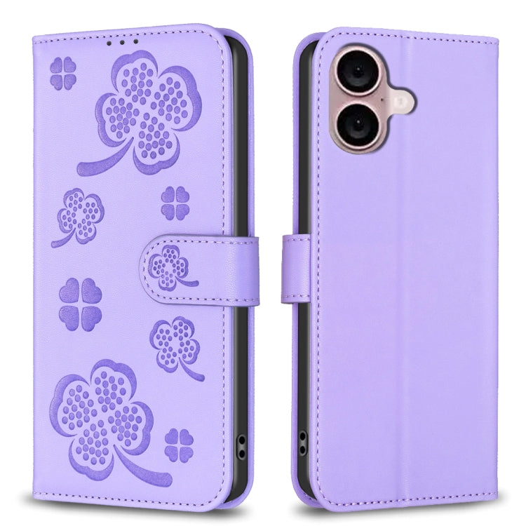 Four-leaf Embossed Leather Phone Case, For iPhone 18 Pro/17 Pro, For iPhone 18 Pro Max/17 Pro Max, For iPhone 17, For iPhone 17 Air, For iPhone 16 Pro Max, For iPhone 16 Pro, For iPhone 16 Plus, For iPhone 16