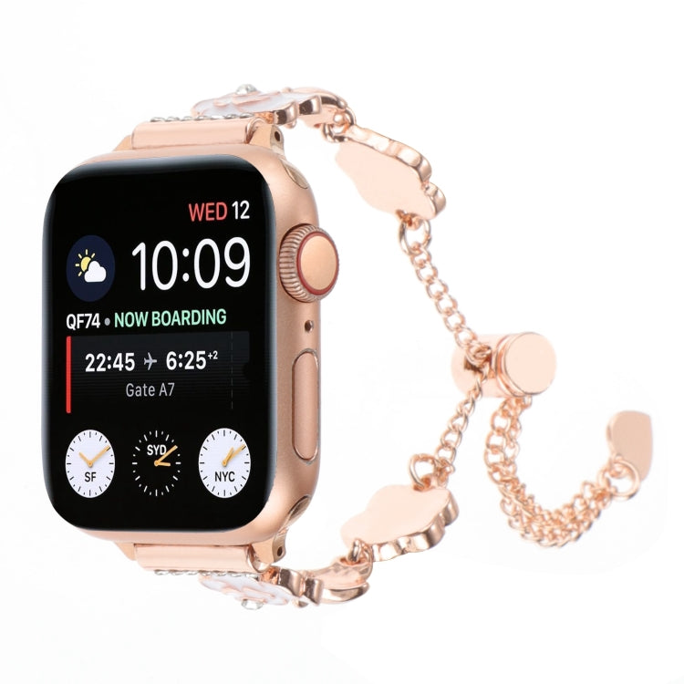 Camellia Metal Chain Bracelet Watch Band, For Apple Watch SE 2023 44mm, For Apple Watch SE 2023 40mm, For Apple Watch Ultra 2 49mm, For Apple Watch Series 9 45mm, For Apple Watch Series 9 41mm, For Apple Watch Ultra 49mm, For Apple Watch Series 8 41mm ...