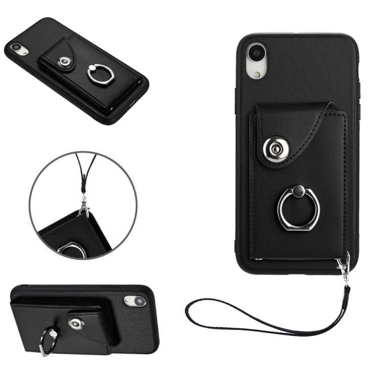 Organ Card Bag Ring Holder PU Phone Case with Lanyard, For iPhone XS / X, For iPhone XR, For iPhone XS Max, For iPhone 8 Plus / 7 Plus