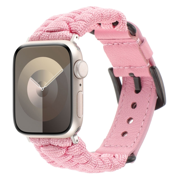 Plain Paracord Genuine Leather Watch Band, For Apple Watch SE 40mm, For Apple Watch SE 44mm, For Apple Watch Series 6 40mm, For Apple Watch Series 6 44mm, For Apple Watch Series 5 44mm, For Apple Watch Series 5 40mm