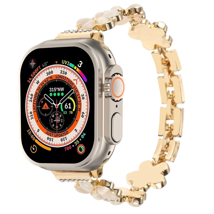 5-petaled Flower Zinc Alloy Chain Watch Band, For Apple Watch SE 2023 44mm, For Apple Watch SE 2023 40mm, For Apple Watch Ultra 2 49mm, For Apple Watch Series 9 45mm, For Apple Watch Series 9 41mm, For Apple Watch Ultra 49mm