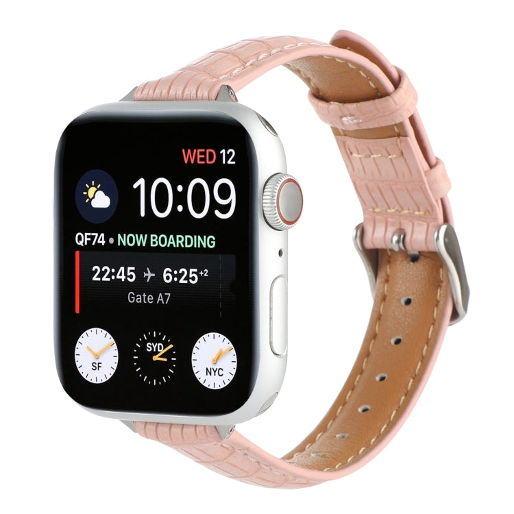 Slim Crocodile Leather Watch Band, For Apple Watch SE 2023 44mm, For Apple Watch SE 2023 40mm, For Apple Watch Ultra 2 49mm, For Apple Watch Series 9 45mm, For Apple Watch Series 9 41mm, For Apple Watch Ultra 49mm