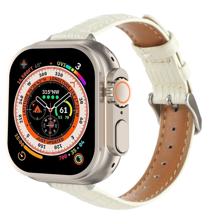 Slim Crocodile Leather Watch Band, For Apple Watch SE 2023 44mm, For Apple Watch SE 2023 40mm, For Apple Watch Ultra 2 49mm, For Apple Watch Series 9 45mm, For Apple Watch Series 9 41mm, For Apple Watch Ultra 49mm