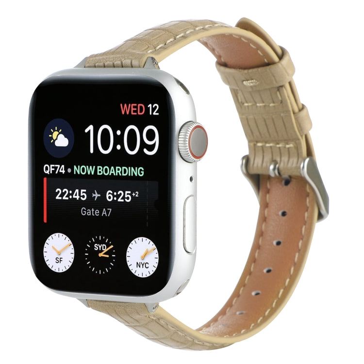 Slim Crocodile Leather Watch Band, For Apple Watch SE 2023 44mm, For Apple Watch SE 2023 40mm, For Apple Watch Ultra 2 49mm, For Apple Watch Series 9 45mm, For Apple Watch Series 9 41mm, For Apple Watch Ultra 49mm