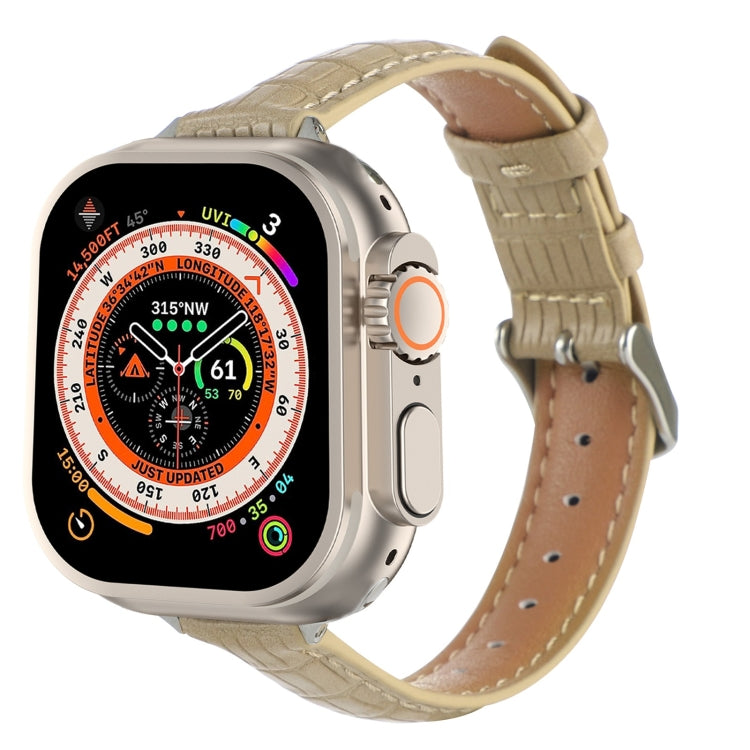 Slim Crocodile Leather Watch Band, For Apple Watch SE 2023 44mm, For Apple Watch SE 2023 40mm, For Apple Watch Ultra 2 49mm, For Apple Watch Series 9 45mm, For Apple Watch Series 9 41mm, For Apple Watch Ultra 49mm