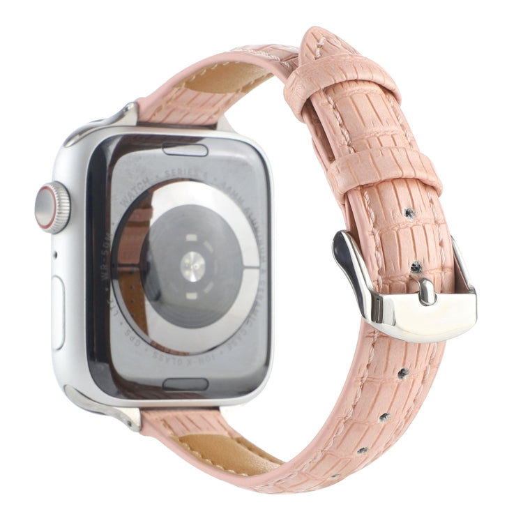 Slim Crocodile Leather Watch Band, For Apple Watch Series 4 44mm, For Apple Watch Series 4 40mm, For Apple Watch Series 3 38mm, For Apple Watch Series 3 42mm, For Apple Watch Series 2 42mm, For Apple Watch Series 2 38mm