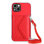 Rhombic Texture Card Bag RFID Phone Case with Long Lanyard, For iPhone SE 2022 / SE 2020, For iPhone 13 Pro Max, For iPhone 13 Pro, For iPhone 13, For iPhone 13 mini, For iPhone 12, For iPhone 12 Pro Max, For iPhone 12 Pro