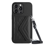 Rhombic Texture Card Bag RFID Phone Case with Long Lanyard, For iPhone SE 2022 / SE 2020, For iPhone 13 Pro Max, For iPhone 13 Pro, For iPhone 13, For iPhone 13 mini, For iPhone 12, For iPhone 12 Pro Max, For iPhone 12 Pro