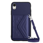 Rhombic Texture Card Bag RFID Phone Case with Long Lanyard, For iPhone 12 mini, For iPhone 11 Pro Max, For iPhone 11, For iPhone 11 Pro, For iPhone XS / X, For iPhone XR, For iPhone XS Max, For iPhone 8 Plus / 7 Plus