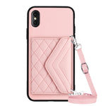 Rhombic Texture Card Bag RFID Phone Case with Long Lanyard, For iPhone 12 mini, For iPhone 11 Pro Max, For iPhone 11, For iPhone 11 Pro, For iPhone XS / X, For iPhone XR, For iPhone XS Max, For iPhone 8 Plus / 7 Plus