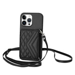 Rhombic Texture Card Bag RFID Phone Case with Long Lanyard, For iPhone 17 Pro Max, For iPhone 17 Pro, For iPhone 17, For iPhone Air, For iPhone 16 Pro Max, For iPhone 16 Pro, For iPhone 16 Plus, For iPhone 16