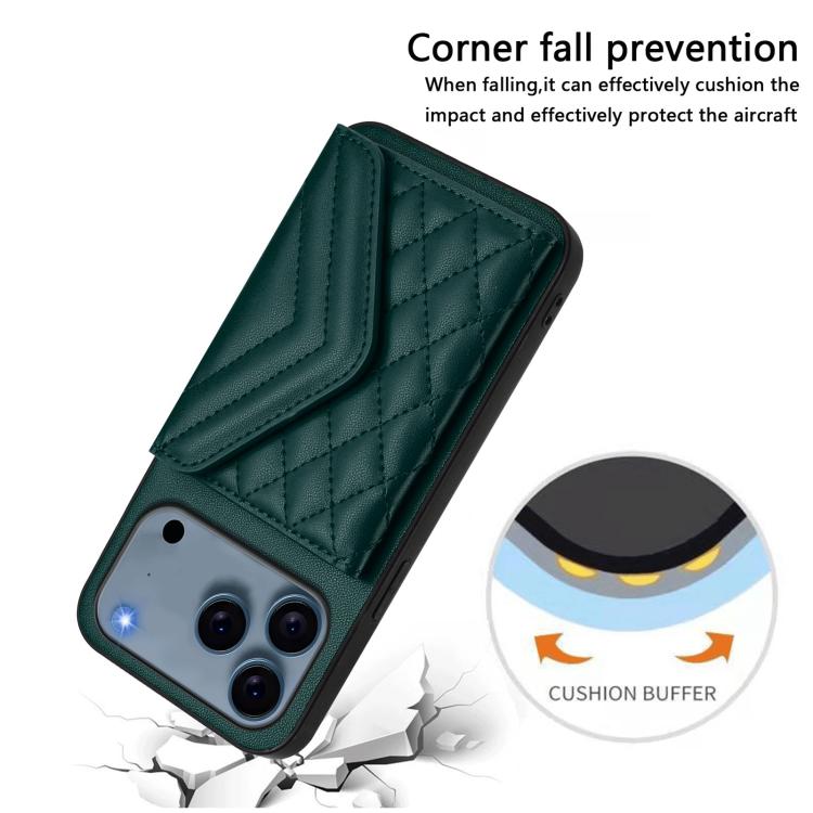 Rhombic Texture Card Bag RFID Phone Case with Long Lanyard, For iPhone 17 Pro Max, For iPhone 17 Pro, For iPhone 17, For iPhone Air, For iPhone 16 Pro Max, For iPhone 16 Pro, For iPhone 16 Plus, For iPhone 16