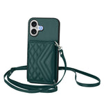 Rhombic Texture Card Bag RFID Phone Case with Long Lanyard, For iPhone 17 Pro Max, For iPhone 17 Pro, For iPhone 17, For iPhone Air, For iPhone 16 Pro Max, For iPhone 16 Pro, For iPhone 16 Plus, For iPhone 16
