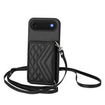 Rhombic Texture Card Bag RFID Phone Case with Long Lanyard, For iPhone 17 Pro Max, For iPhone 17 Pro, For iPhone 17, For iPhone Air, For iPhone 16 Pro Max, For iPhone 16 Pro, For iPhone 16 Plus, For iPhone 16