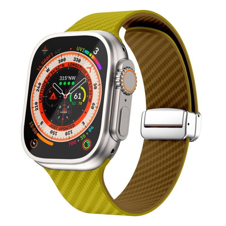 Carbon Fiber Magnetic Silver Buckle Watch Band, For Apple Watch Series 9 45mm, For Apple Watch Series 9 41mm, For Apple Watch Ultra 49mm