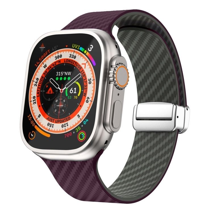 Carbon Fiber Magnetic Silver Buckle Watch Band, For Apple Watch Series 9 45mm, For Apple Watch Series 9 41mm, For Apple Watch Ultra 49mm